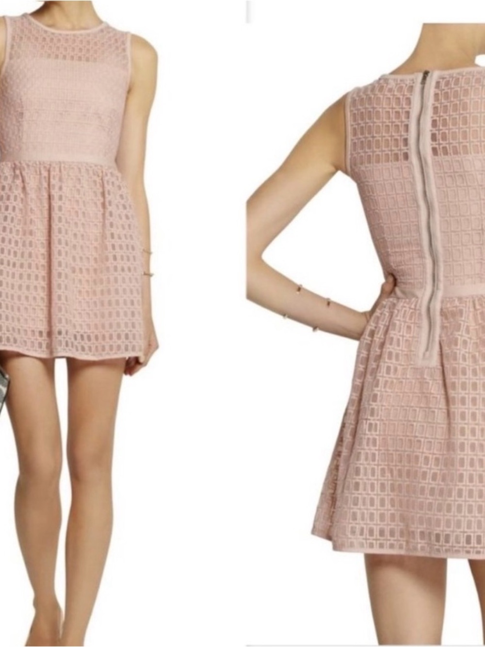 Maje Elixir Cloqué Nude Fit & Flare Mini Dress T2 M NWT - Picture 11 of 13